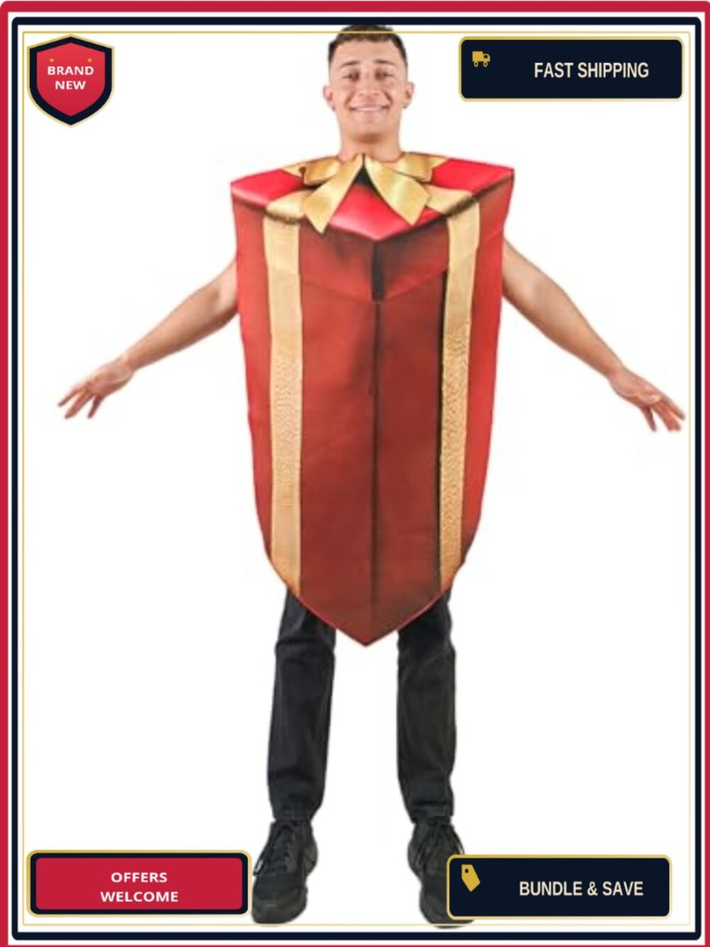 Unisex Adult Gift Box Costume One Piece Tunic Christmas Holiday Party